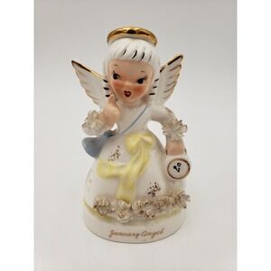 Vintage Napco January Angel Figurine A1361 Ceramic Spaghetti Trim 1950s Kitsch